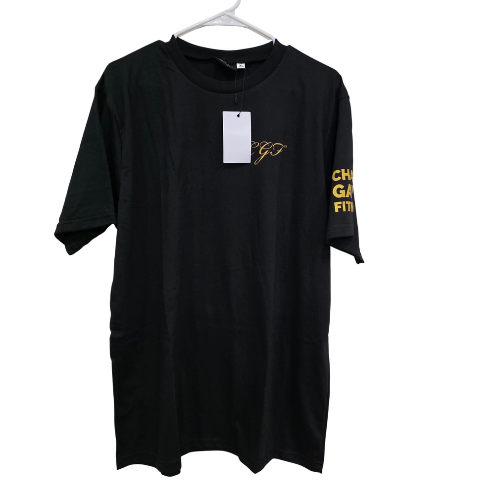 Chasin Gains Fitness Mens XL T-Shirt Black Yellow Graphic CGF Gym Tee NEW